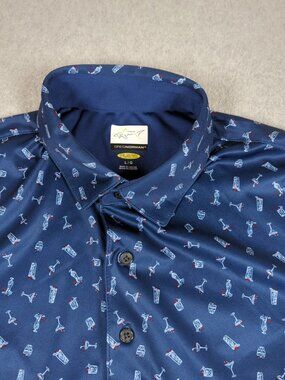 Greg Norman Polo Shirt Mens Large Blue Geometric Performance Golf Play Dry